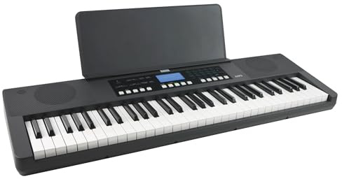 Axus 61 Key Keyboard Piano, Portable Touch Sensitive Lightweight Slimline Keyboard with Carry Handle, Power Supply, 450 Voices and Music Rest