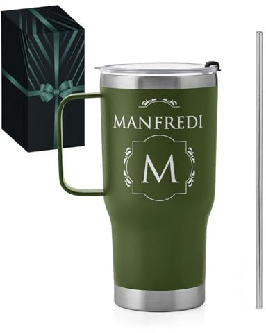 Maverton Bicchiere termico con manico 600ml - Borraccia termica con cannuccia - Tazza termica verde - Tazza personalizzata in acciaio inox - Per viaggio accessori utili - Idee regalo uomo compleanno