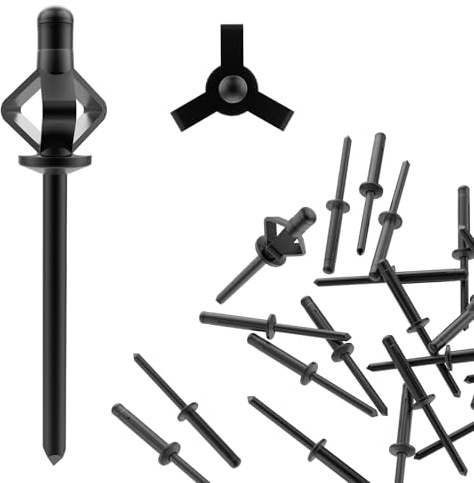 SATUY 100 Pcs 3/16 x 1 Tri-Fold Exploding Rivets, All Black Long Tri Grip Rivets, Solid Aluminum Blind Rivets for Metal Leather Rivets for Kayak Marine Boat