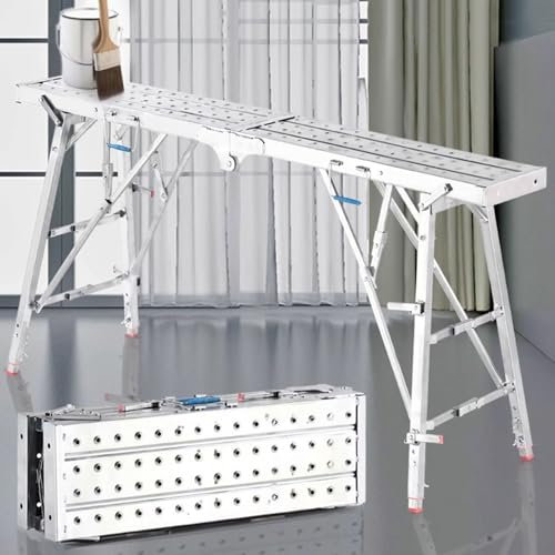 Plataforma de trabajo plegable ajustable, plataforma de trabajo, banco de escalera para ingeniería doméstica resistente, andamio galvanizado portátil para limpieza de techo y pintura
