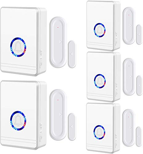 NineLeaf Tür Fenster Sensor, Türsensor Home Alarmanlage, Türalarm Fensteralarm 200M/600FT Reichweite 48 Melodien auf 5 Volumes Tür Laden Haus Büro Fensterkontakt 5 Empfänger 5 Magnetischer Sensor