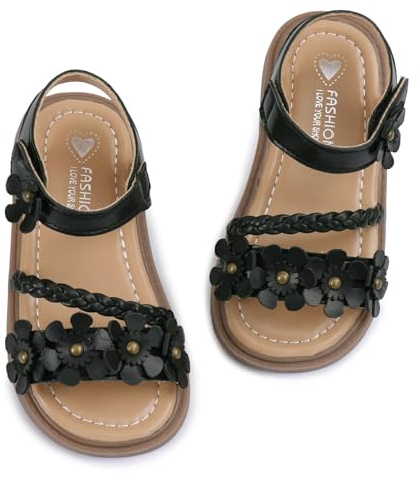 SEAUR Sandale d'Été Enfant Fille Sandale Barefoot Chaussure Ouverte Fille Sandales Élégante Noir Enfant Sandales Légères 29 EU