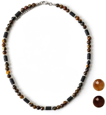CKDSA Mens Necklace Jewellery Obsidian Tiger Eye Fathers'Day Gifts Beaded Necklace for Daddy Men Women Crystal Round Stone Bead Gemston Anxiety for Dad Birthday Boyfriend Present for Her from Husband