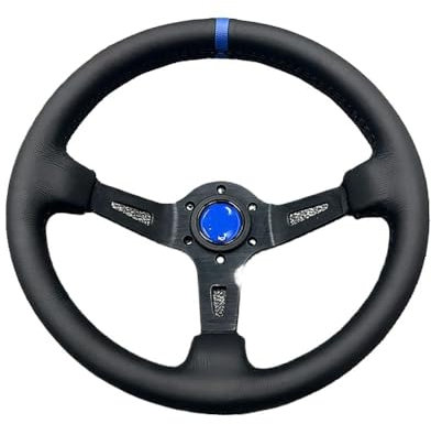 Volante Sportivo Auto,Volante a Calice Volante universale in pelle da 13 pollici Volante profondo Accessori Auto﻿(Blue)