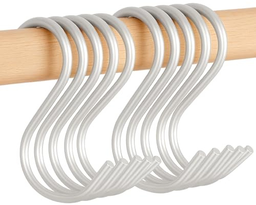 Horktrust Ganchos S-Ganchos S de Aluminio para Colgar - 10 Unidades para Organización en Cocina, Baño, Salón - Plata - Resistente y Versátil