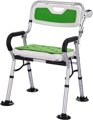 Duschstol med handtag, badkarsduschpall, halkfri badrumsbänk for äldre, hopfällbar sits med handduschset, badkarsstol med handtag(Green)