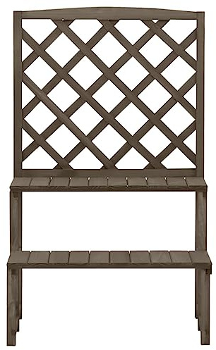 Scala per fiori con traliccio, grigio, in legno di abete massiccio, 70 x 42 x 115 cm, per balcone, terrazza, giardino, interni ed esterni, per presentazione e decorazione