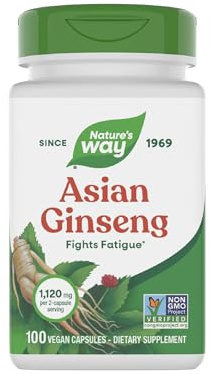 Nature's Way Asian Ginseng, Fights Fatigue*, 1,120mg Per 2-Capsule Serving, Non-GMO Project Verified, Vegan, 100 Capsules (Packaging May Vary)