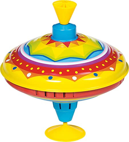 Goki 53050 - farbenfroher Brummkreisel aus hochwertigem Blech: Fördert Feinmotorik und bietet langlebigen Spielspaß Ø 18,5 cm, H= 21 cm
