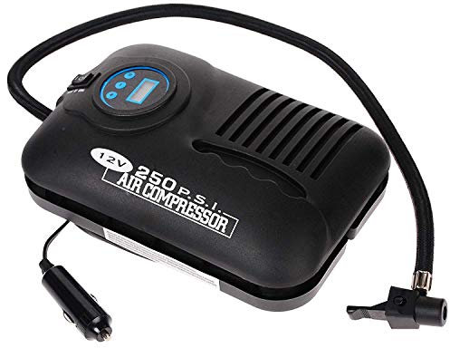 Fifth Gear 12v Digital Tyre Inflator, Car Portable Air Compressor Tyre Pump 250 PSI Compact Air Pump, 3 Piece Adaptor Kit for cars, motorbikes and inflatables