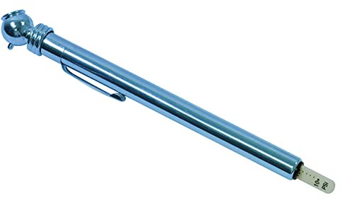 Streetwize - Chrome-Blue Steel Pencil Tyre Pressure Gauge with Angled Head - 10-50 PSI - Ideal for Cars, Vans, Motorbike, Caravan, Bicycle and any other Inflatable