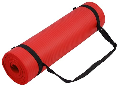 Fitvids Allzweck-Yogamatte mit Tragegurt, extra dick, hohe Dichte, reißfest, 1,27 cm, Rot