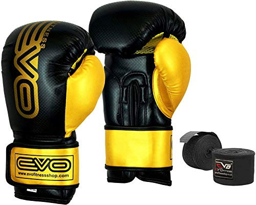 EVO MAYA Leather Boxing Gloves MMA Punch Bag Sparring Kick Boxing Training Glove (12 Oz)