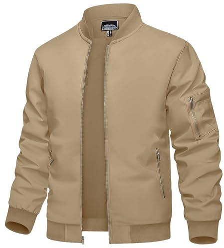 TACVASEN Blouson Bomber Homme Zip Métallique Coupe Ajustée,Khaki,L