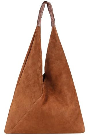 OBC Made in Italy Damen XXL Leder Tasche Handtasche Wildleder Shopper Schultertasche Braun