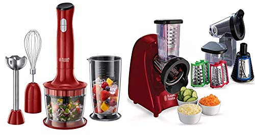 Russell Hobbs Schnitzelwerk Desire (3 Reibeeinsätze: Grob & Fein, Scheiben), 200W & Stabmixer 3-in-1 Desire (Zerkleinerer, Mixer- & Schneebesenaufsatz), BPA-freies & spülmaschinenfestes Zubehör