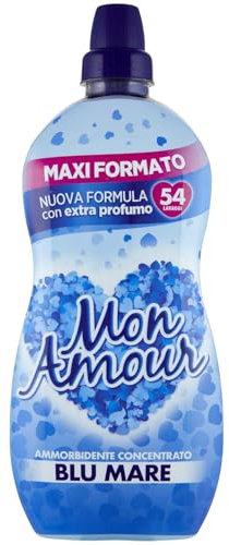Mon Amour - Ammorbidente Lavatrice Blu Mare Concentrato, Formula più Concentrata in Ogni Goccia per più Profumo e più Lavaggi, Biancheria e Bucato Morbido e Fresco, 1 Flacone da 1350 ml (54 Lavaggi)