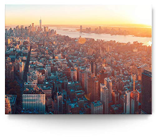 Wandbild Skyline New-York Manhatten Sunset - 200cm x 150cm Leinwand auf 4cm Keilrahmen