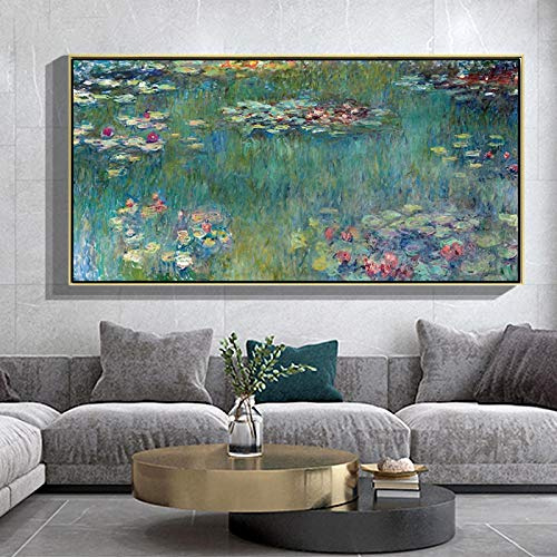 SXKJ Monet Berühmte Malerei Seerose Leinwand Gemälde Impressionistische Poster und Drucke Wandkunst Bild für Home Wanddekoration 50x100cm Rahmenlos