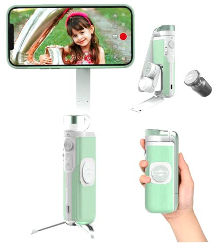 PowerVision S1, Smartphone Gimbal,3-Achsen-Telefonstabilisator mit eingebautes Stativ, kabelloser Powerbank und AI Tracking von Gesichtern, für Vlogging oder TikTok (Magnetic Car Mount Kit, Grün)