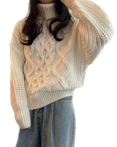 Suéter De Las Mujeres - Suéter De Punto Grueso De Invierno para Mujer Jersey De Cachemira Retro Cuello Alto Cálido Línea Gruesa Moda Color Sólido