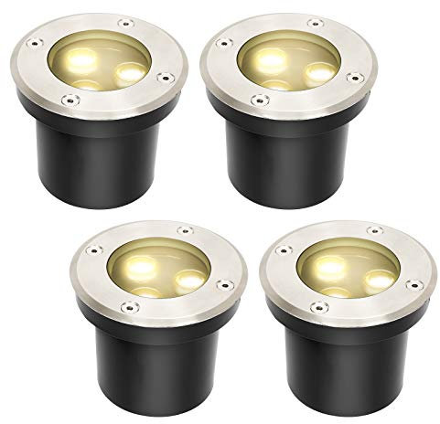 Lospitch Spots encastrables au sol à LED, lot de 4 spots au sol ronds passables, éclairage au sol blanc chaud étanche IP67 pour éclairage de jardin et éclairage d'allée