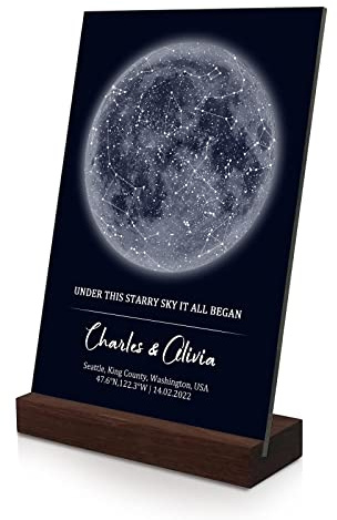Mappa stellare personalizzata, Mappa costellazione stellare personalizzata Plexiglass Acrilico Trasparente, Idea Regalo San Valentino Anniversario(luna)
