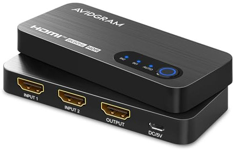 AVIDGRAM HDMI 2.1 Switch 8K, 2 In 1 Out, 2 Port 4K 120Hz Auto Selector Hub, Unterstützt 8K@60Hz 48Gbps für Xbox PS4 PS5 HDTV Monitor Projektor