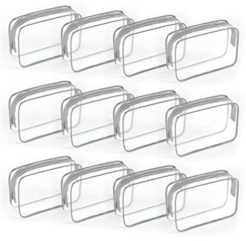 TISRATOK 12 PCS Clear Makeup Bags with Zipper, TSA Approved Toiletry Pouch