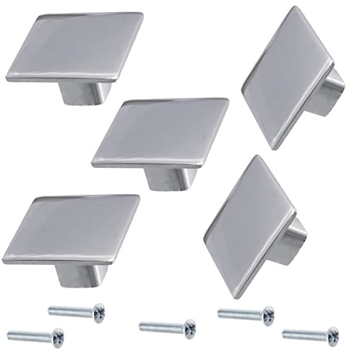 AERZETIX - C41441-Set of 5 Square Furniture Handles 38 x 38 x 21 mm Knobs for Furniture Door - for Cupboard Drawer Furniture Decoration Kitchen Living Room Assembly - Metal - Chrome-Plated Finish