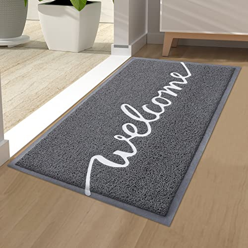 Homaxy Welcome Door Mats Indoor, Dirt Trapper Doormats, 40 x 60cm, Grey | Non-Slip, Low Profile, Easy Clean, for Indoor, Entrance, Patio, Front Back Door, Floor mat, Entrance Rug