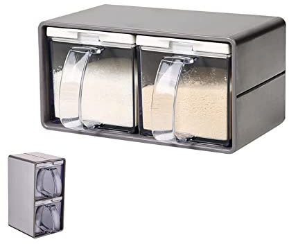 Pots à Épices Transparents et Empilables - Set de Boîtes Hermétiques Design Moderne avec Cuillères Intégrées - Organisateur de Cuisine (S)