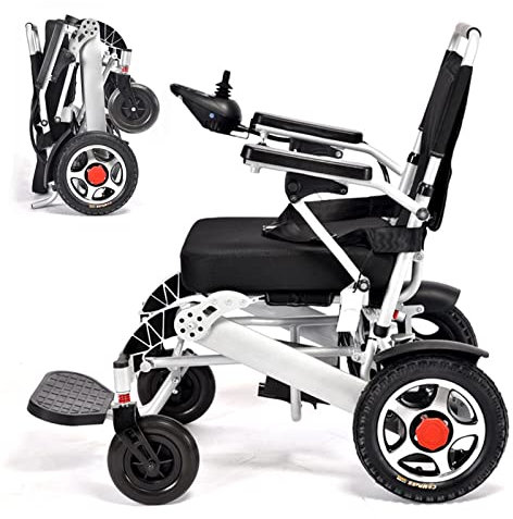 Bueuwe Leicht Elektrischer Rollstuhl Elektrisch Faltbar Elektrorollstuhl, Faltbarer Rollstuhl mit Elektroantrieb, Elektrische Rollstühle für ältere Menschen, Li-Ion Battery 24V 12Ah, Sitzbreite 45 cm