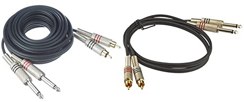 Adam Hall Cables 3 STAR TPC 0300 - Câble Audio 2 x RCA mâle vers 2 x Jack 6,35 mm mono 3 m & Cables 3 STAR TPC 0100 - Câble Audio 2 x RCA mâle vers 2 x Jack 6,35 mm mono 1 m