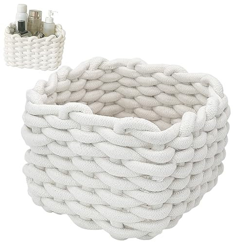 Aufbewahrungskorb,Baumwolle,Rechteck Aufbewahrungsboxen,17 * 17 * 12cm,NatüRliche Strickkorb,FüR Kinderzimmer, Schlafzimmer, Wohnzimmer, Kinderzimmer,Weiß