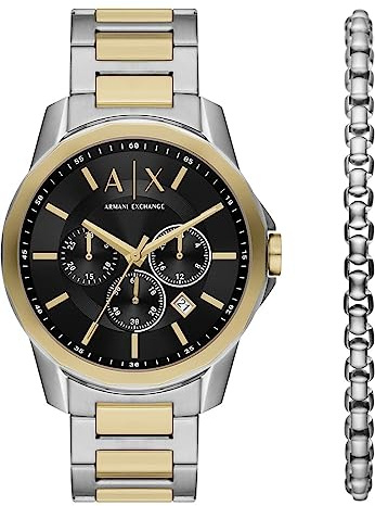 Armani Exchange Silver tone Watch For Men, Quartz Chronograph movement and 44mm Case Size with Stainless steel strap