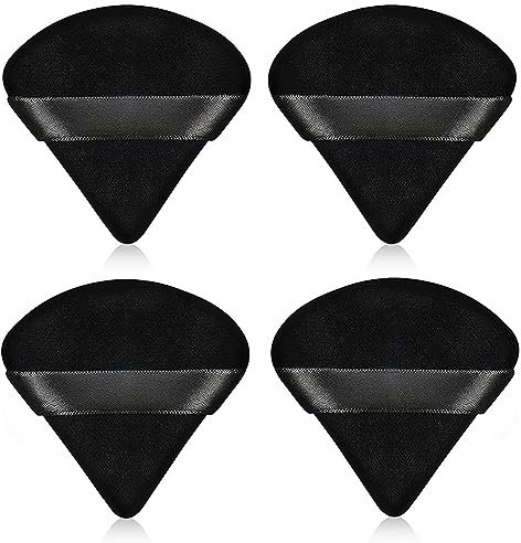 4 Piezas Extra Suaves Esponjas Triangulares Polvo Borla Para Empolvarse Con Correa Diseñadas Para Sueltos Polvos Facial Maquillaje Cosméticos Belleza Herramientas Húmedo y Seco (Negro)