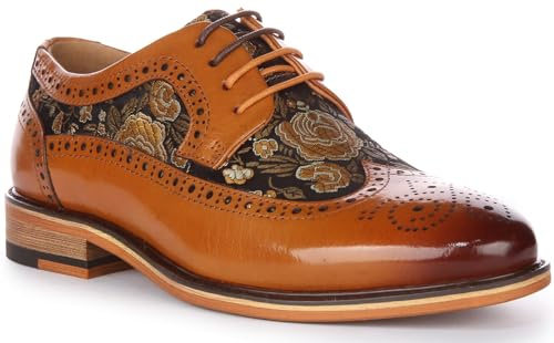 JUSTINREESS ENGLAND Ross W Damen Schnürschuhe Leder Floral Brogue Schuhe, braun, 39 EU