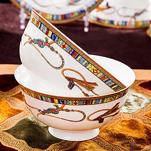 Bone China Tafelservice, 56-TLG. Porzellan rundes Tafelservice Kombi-Set Service für 10 Personen mit Müslischalen Teller Geschirr Suppentopf Mikrowellen- und ofenfest