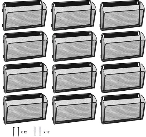 TQVAI 12 Taschen Zeitschriftenhalter Wand Metall Dokumenten A4 Papier Organizer für Büro Zuhause Schule, Schwarz