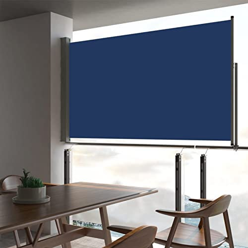 Homgoday Ausziehbare Seitenmarkise Seitenrollo Seitenzugmarkise Blickdicht Seitenwandmarkise Sichtschutz Sonnenschutz Wandmakise für Garten Terrasse Balkon 140 x 300 cm Blau