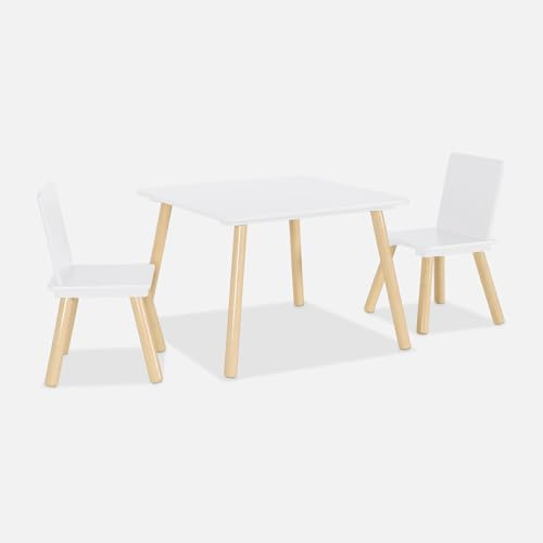 sweeek - Mesa Infantil Cuadrada con 2 sillas, Jude, Blanco, 60x60x43 cm