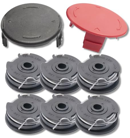 Qingriver 8 Piezas Recambios Desbrozadoras Compatible con Bosch F016800351 Art 23 SL/Art 26 SL,Hilo Desbrozadora,Carretes Recambio para Recortadora Césped,6,1 m x Ø1,65 mm(6PCS Bobina, 2PCS Tapa)