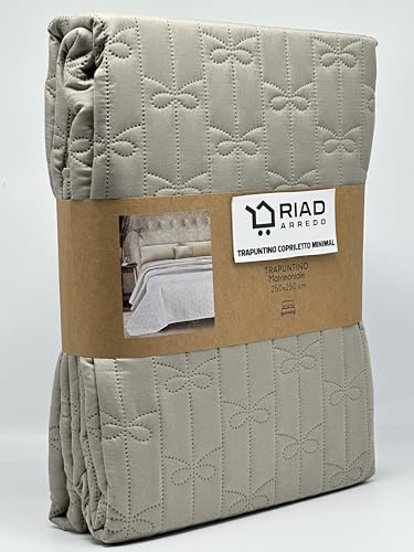 Riad Arredo Trapuntino Matrimoniale Minimal Tinta Unita Primaverile Estivo Leggero - Copriletto Trapuntato in Morbida Microfibra (Fiocco Tortora)