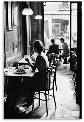 BAIYOUS Affiches de scène de café vintage en noir et blanc Art mural décoratif Peinture pour chambre à coucher 30 x 45 cm Style sans cadre
