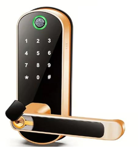 Ujjdwiurgh Cerradura de Puerta Inteligente con Huella Dactilar, Wifi, Tuya, Control Remoto por Aplicación, Sin Llave, Wifi, Pantalla Táctil Digital, NFC, IP67, Color Dorado.