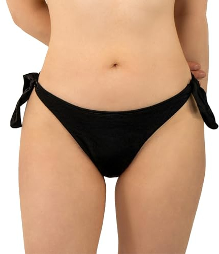 MYLILY Tanga bikinitrosa med knytband svart | Bikini dam tanga | Bikiniunderdel | Brasiliansk stil bikini | Svart bikinitrosa | Bikini string | Dam bikiniunderdel | OEKO-TEX certifierad (L)