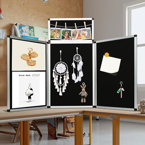 Tcatec Dreifach Gefaltete Präsentationstafel 3+1 Schwarz, Tragbar und Stabil für Schule, Büro, Messestand, Faltbar Geschäftspräsentationen Ausstellungstafel aus Aluminium mit Tasche 180 x 120 cm