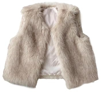 MakeMeChic Women's Faux Fur Vest Tops Fuzzy Sleeveless Fur Jacket Coat Outerwear Apricot Medium