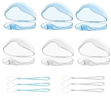 Scatola per ciuccio per bebe, 6 pezzi portatile scatola per ciuccio per viaggio e casa (trasparente, blu, )